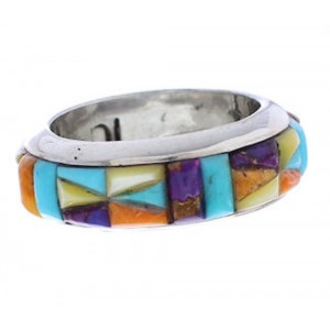 Genuine Sterling Silver And Multicolor Inlay Ring Size 4-1/2 RS38364 