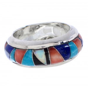Southwest Sterling Silver Multicolor Inlay Ring Size 5-1/2 TX41874