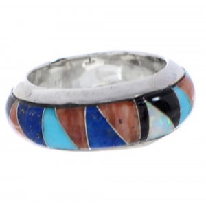 Authentic Sterling Silver Multicolor Inlay Ring Size 7-3/4 TX41906