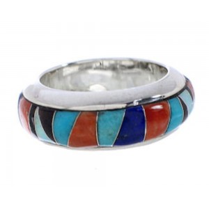 Turquoise Multicolor Sterling Silver Ring Band Size 6-1/2 HS35698