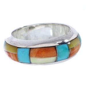 Genuine Sterling Silver Multicolor Turquoise Ring Size 7-3/4 RS38396 