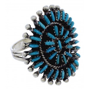 Turquoise Needlepoint Silver Ring Size 8-1/2 EX43617