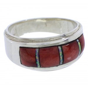 Red Oyster Shell And Opal Inlay Ring Size 6-3/4 EX43742