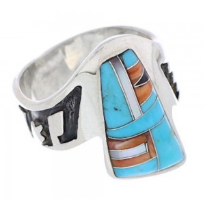 Southwest Genuine Sterling Silver Multicolor Ring Size 6-1/2 EX56690