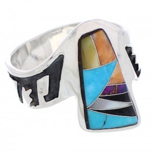 Sterling Silver Multicolor Inlay Jewelry Ring Size 8-3/4 HS46864 