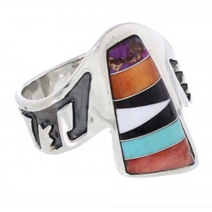 Multicolor Inlay Southwest Sterling Silver Ring Size 7-1/4 EX61172