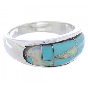 Turquoise And Opal Inlay Sterling Silver Ring Size 6-3/4 CX50054