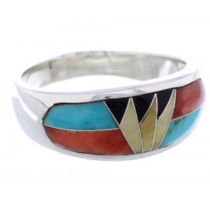 Multicolor Inlay Sterling Silver Southwest Ring Size 6-3/4 CX50069