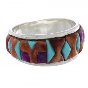 Authentic Sterling Silver Multicolor Southwest Ring Size 6-1/2 CX50090