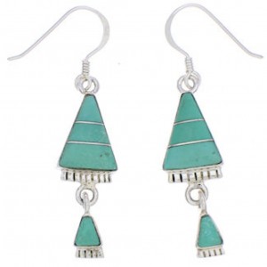 Turquoise Inlay Sterling Silver Hook Dangle Earrings FX31314