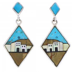 Multicolor Inlay Native American Village Design Earrings FX31336