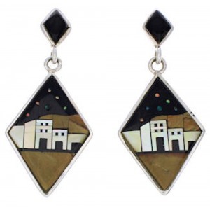 Multicolor Inlay Native American Pueblo Design Earrings FX31338