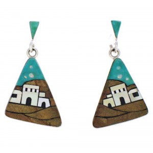 Multicolor Silver Native American Village Design Earrings FX31344