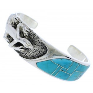 Southwest Lizard Sterling Silver Turquoise Inlay Cuff Bracelet FX27535
