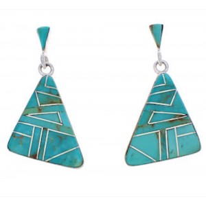 Sterling Silver Turquoise Inlay Southwest Post Dangle Earrings JX24068