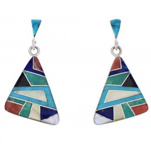 Multicolor Inlay Post Dangle Earrings Southwestern Jewelry JX24149