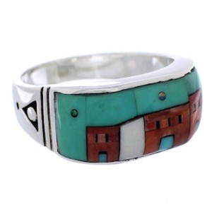 Silver Pueblo Design Multicolor Ring Size 10-3/4 PX42265