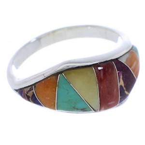 Genuine Sterling Silver Multicolor Inlay Ring Size 7 EX50442