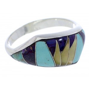 Southwest Sterling Silver Multicolor Inlay Ring Size 8 EX50469