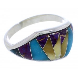 Genuine Sterling Silver Multicolor Inlay Ring Size 6-3/4 EX50480
