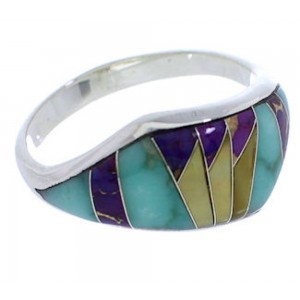 Multicolor Inlay Southwestern Silver Ring Size 7-3/4 EX50486