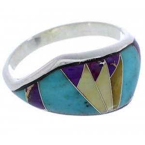 Genuine Sterling Silver And Multicolor Inlay Ring Size 7 EX50495