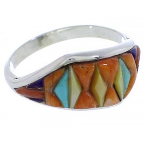 Multicolor Inlay Southwest Sterling Silver Ring Size 7 EX50508