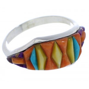 Southwest Multicolor Inlay Sterling Silver Ring Size 6-3/4 EX50509