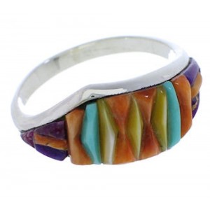 Multicolor Inlay Genuine Sterling Silver Ring Size 6 EX50516