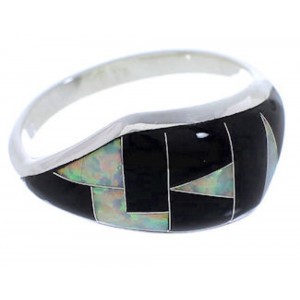 Genuine Sterling Silver Black Jade And Opal Ring Size 6 EX50534