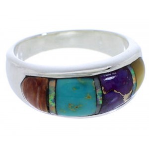 Multicolor Inlay Genuine Sterling Silver Ring Size 6-3/4 EX50582