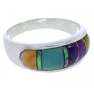 Genuine Sterling Silver Multicolor Inlay Ring Size 8-1/4 EX50583