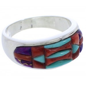 Multicolor Inlay And Sterling Silver Ring Size 6-1/2 EX50604