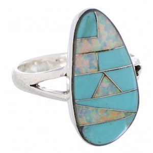 Silver Opal  And Southwest Turquoise Ring Size 7-3/4 WX41629