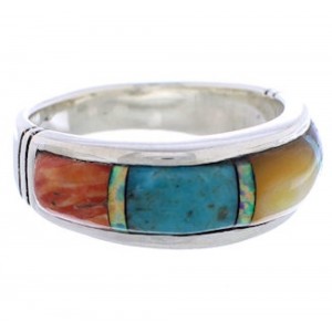 Genuine Sterling Silver Multicolor Inlay Ring Size 6-3/4 ZX35477