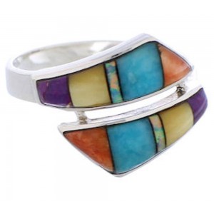 Multicolor Inlay Sterling Silver Jewelry Ring Size 7-3/4 ZX35735