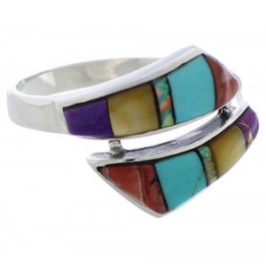 Multicolor Inlay Sterling Silver Southwest Ring Size 5-3/4 ZX35757