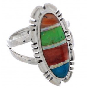 Multicolor Inlay Sterling Silver Southwest Ring Size 9-3/4 EX21928