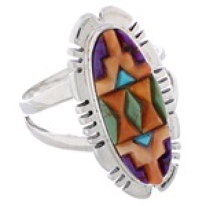 Multicolor Inlay Sterling Silver Jewelry Ring Size 6-1/4 EX21981
