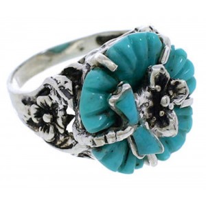 Turquoise Silver Southwestern Flower Dragonfly Ring Size 6-1/4 YX89595