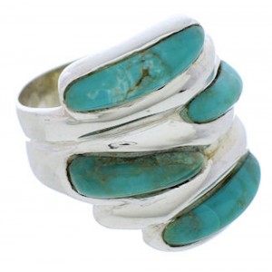 Turquoise Inlay Jewelry Silver Southwestern Ring Size 6-1/2 FX22032