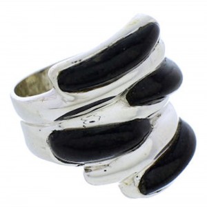 Sterling Silver Jet Inlay Southwest Ring Size 8-3/4 FX22073