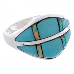 Opal Turquoise Inlay Southwestern Silver Ring Size 8-1/2 MX23348