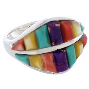 Southwest Sterling Silver Multicolor Jewelry Ring Size 7-3/4 MX23468