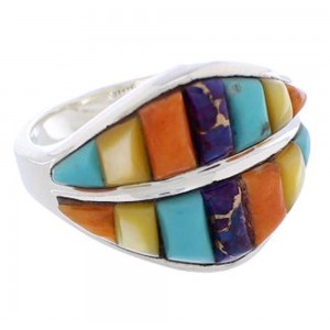 Sterling Silver Southwest Jewelry Multicolor Ring Size 7-3/4 MX23478