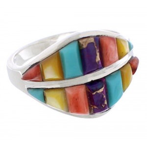 Silver Southwest Jewelry Turquoise Multicolor Ring Size 7-3/4 MX23479