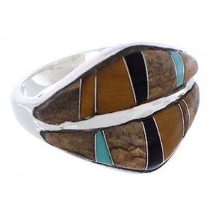 Tiger Eye Jewelry Multicolor Inlay Silver Ring Size 7-1/2 MX23505