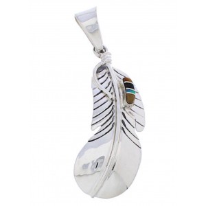 Feather Multicolor Southwestern Jewelry Silver Pendant MX21893