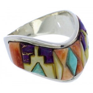 Multicolor Turquoise And Oyster Shell Inlay Ring Size 7-1/4 VX36294