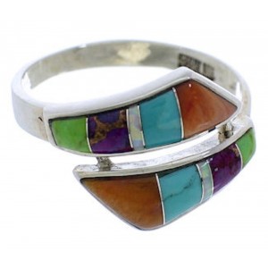 Genuine Sterling Silver Multicolor Inlay Ring Size 8-1/2 VX36326